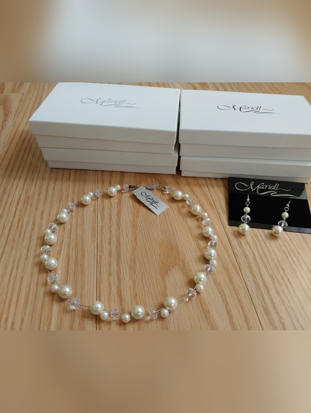 Set Of 4! Ivory Pearl/Crystal Necklace with Matching Earrings Bridesmaid Jewelry